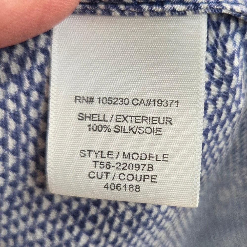 Joie Silk Blouse Blue White Geometric Print Split Neck 3/4 Sleeve T56-22097B XS - Picture 6 of 6